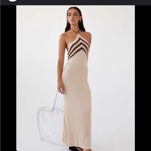 Peppermayo Cream and Brown Chevron Maxi Dress
